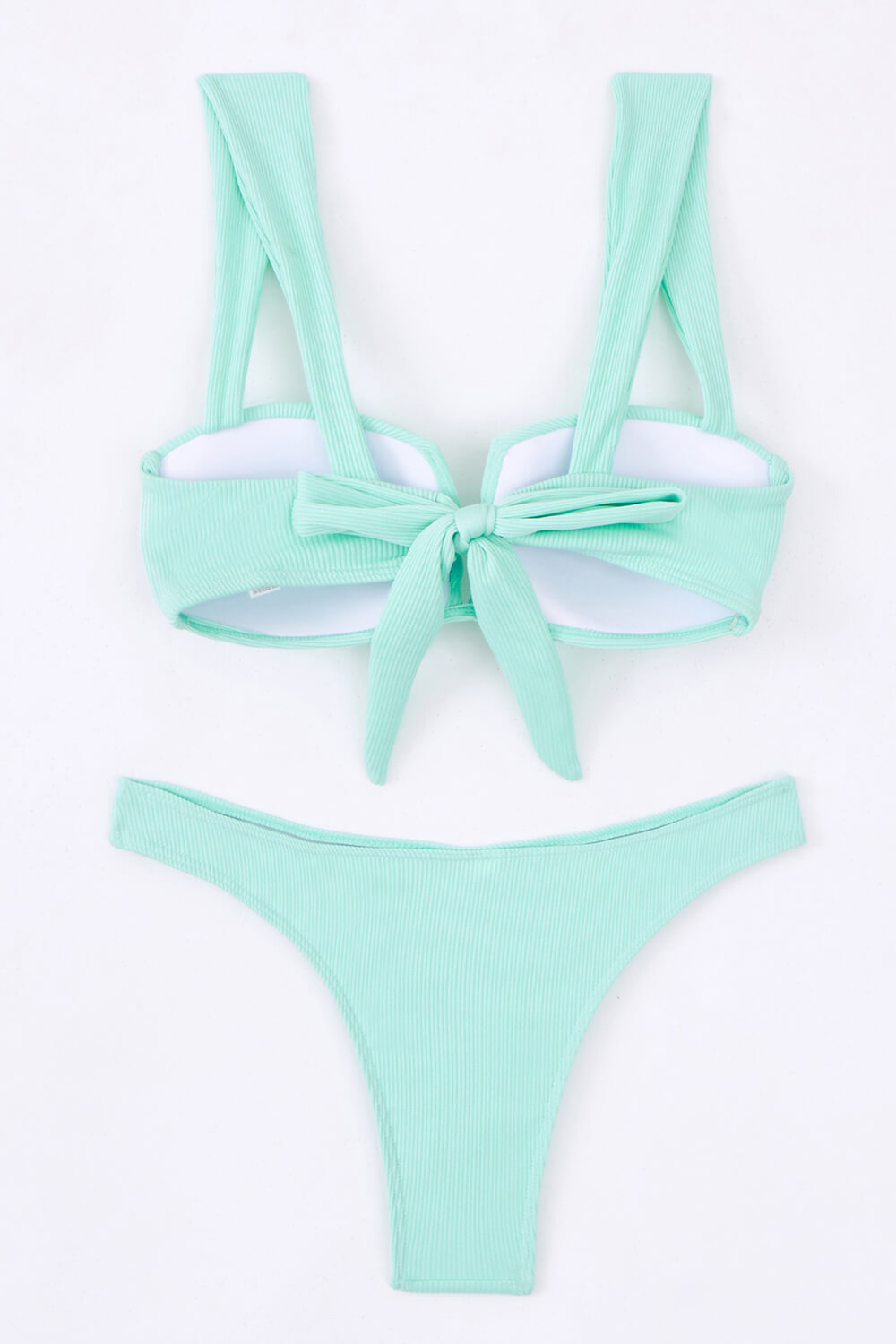 Ribbed V Front High-Leg Bikini Set - Mint
