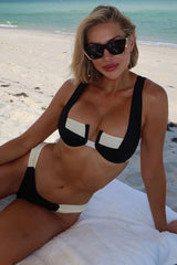 Black & White Colorblock Underwire Ruched Bikini Set