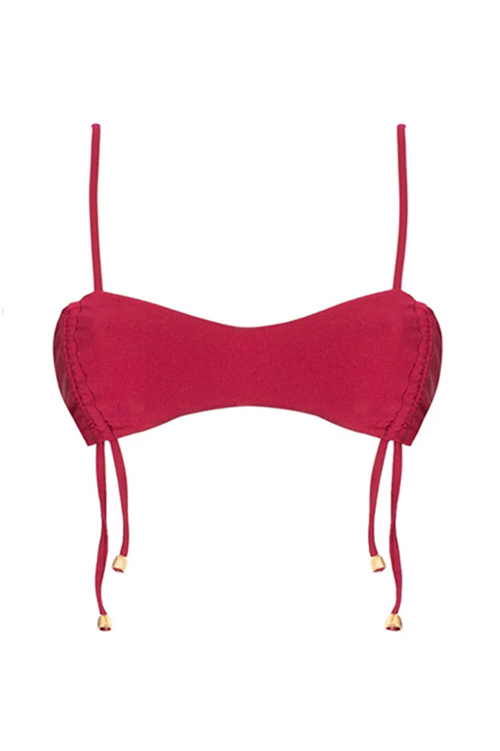 Drawstring Bralette Lace Up Tie Side Bikini Set - Red