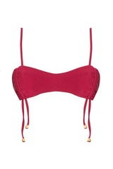 Drawstring Bralette Lace Up Tie Side Bikini Set - Red