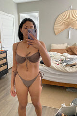 Tie Front Balconette Underwire Bikini Set - Coffee